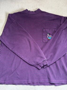 Disney Originals Purple Striped Mock Neck Long Sleeve Top w/ Goofy Pocket Detail